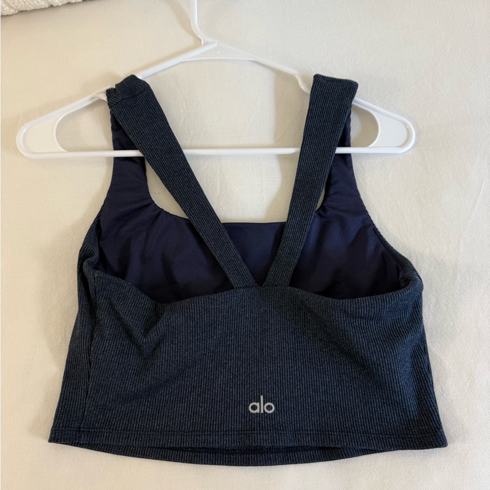 ALO Yoga Alosoft Ribbed Chic Bra Tank - Rich Navy Heather